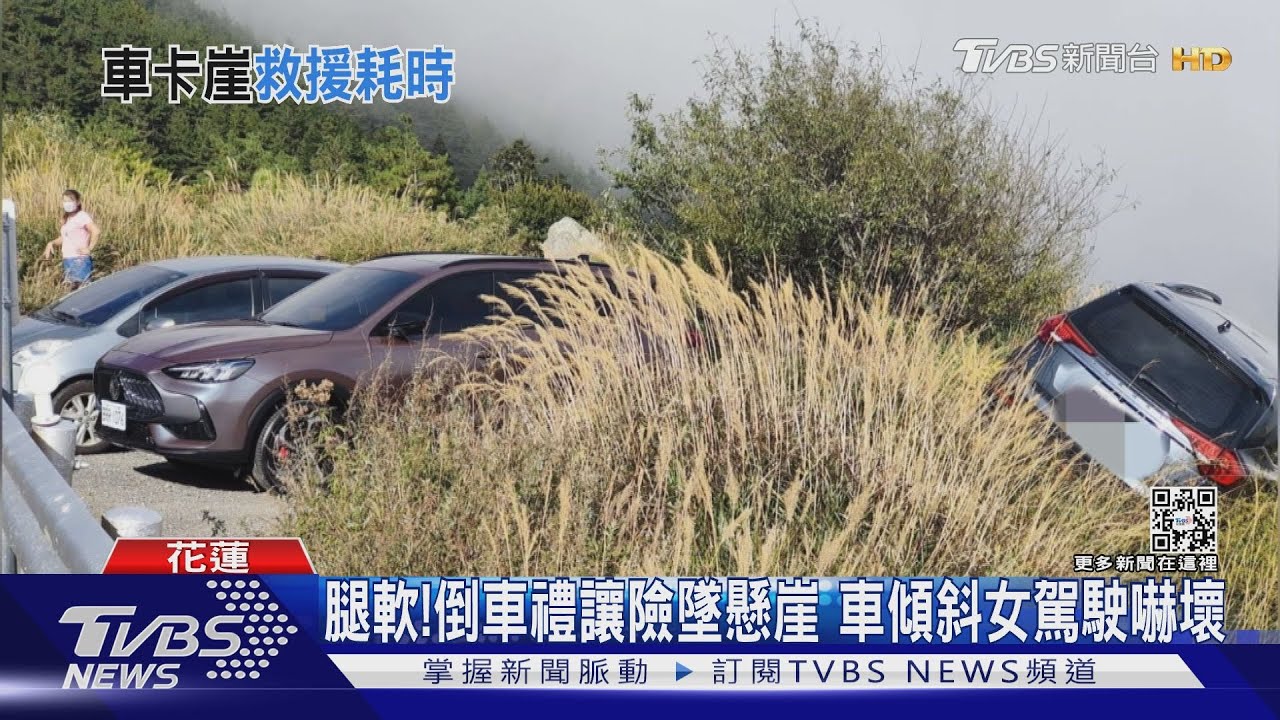 驚險!倒車禮讓險墜懸崖車 傾斜卡草叢女駕駛腿軟