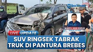 Minibus SUV Ringsek seusai Menabrak Truk di Pantura Brebes, Sopir XL7 Luka dan Dilarikan ke RS