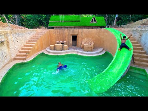 100Days Building An Underground Temple House With Water Slide To Underground Swimming Pool