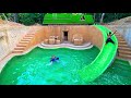 100Days Building An Underground Temple House With Water Slide To Underground Swimming Pool