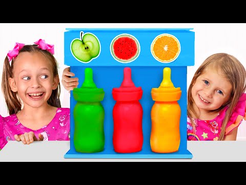 عصير الألوان للأطفال! تحدي للأصدقاء مع مايا وماري