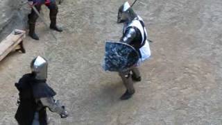 Medieval Knights Sword Fighting in Conwy Castle, Wales, UK
