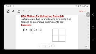 Multiply Binomials (Box Method)