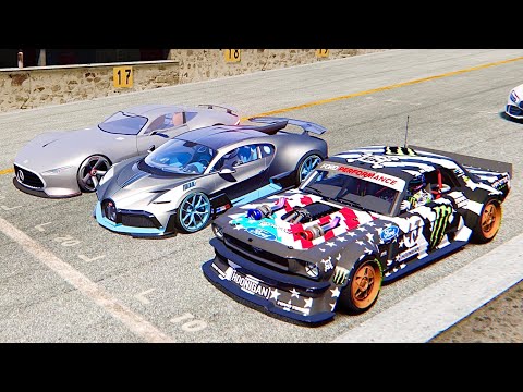 Bugatti Divo vs Ford Mustan Hoonicorn vs Mercedes Vision GT - Old Spa