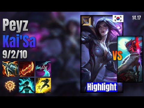 Peyz Adc Kai'Sa vs Yone lol KR solo rank Highlight 14.17