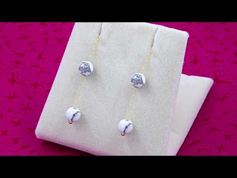 Teleios Luxe 18K Gold 6mm Howlite Beaded Earrings - TL0000237