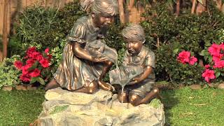 Girl and Boy with Lily Pad Lighted Fountain