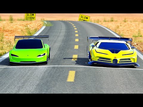 Bugatti EB100 Hommage GTR vs Tesla Roadster GTR - Desert Drag Race