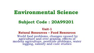 EVS-Natural Resources–Food Resources-food problems-changes & effects of  agriculture-over grazing,