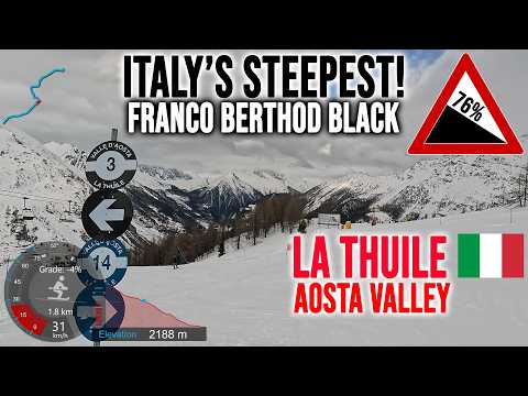 [4K] Skiing La Thuile, Italy's Steepest! 76% Franco Berthod Black, Aosta Valley Italy, GoPro HERO13