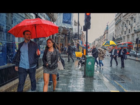 A Rainy Day in London, England - Walk around the Block, Wet City Streets Ambience