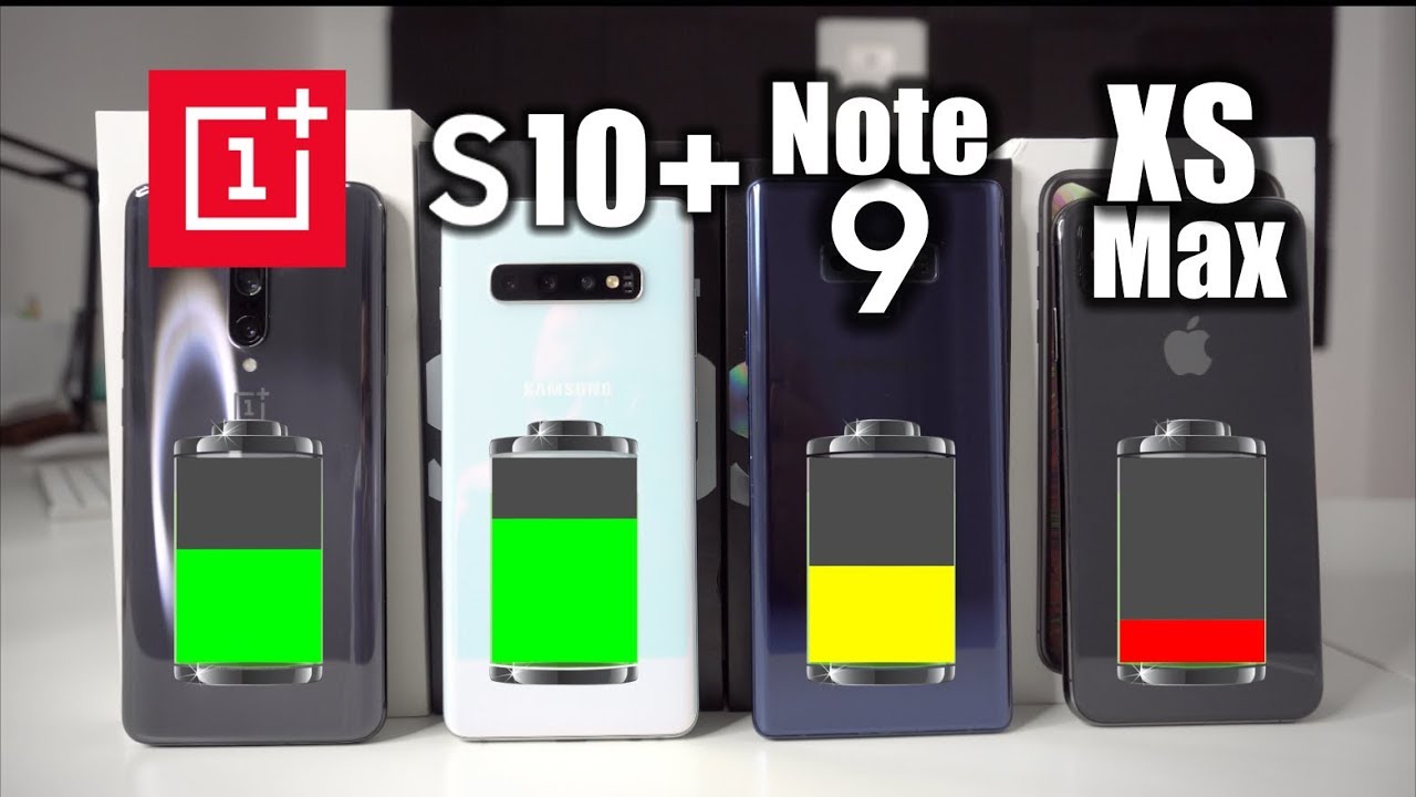 OnePlus 7 Pro vs Galaxy S10+ vs Note 9 vs iPhone XS Max - Battery Drain Test!