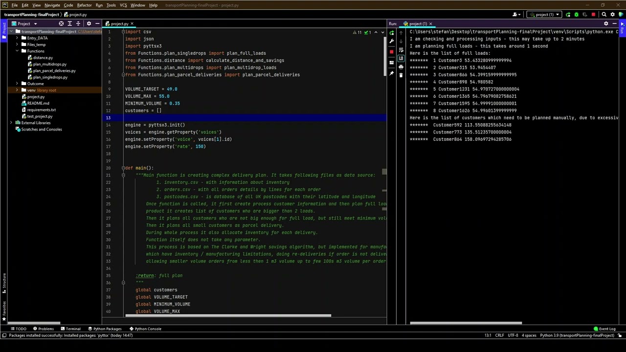 Python Transport planning algorithm