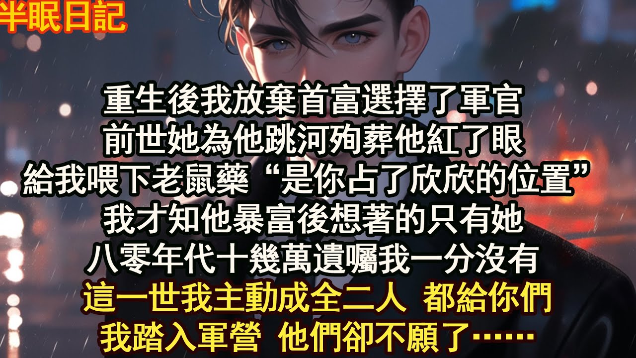 重生後我放棄首富選擇了軍官，前世她為他跳河殉葬他紅了眼給我喂下老鼠藥“是你占了欣欣的位置”我才知他暴富後想著的只有她，八零年代十幾萬遺囑我一分沒有【晨晨听书】【重生】【豪门】