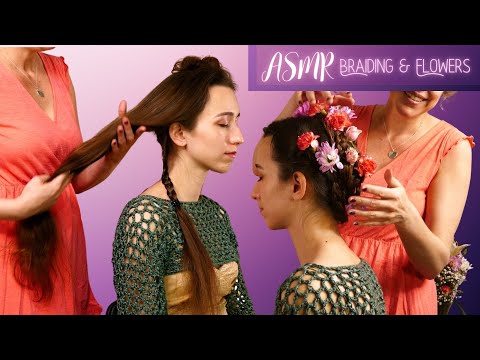 ASMR 1 Hour of Hair Brushing, Braiding & Styling with Flowers 🥰 Corrina & Dana | Sleep Triggers