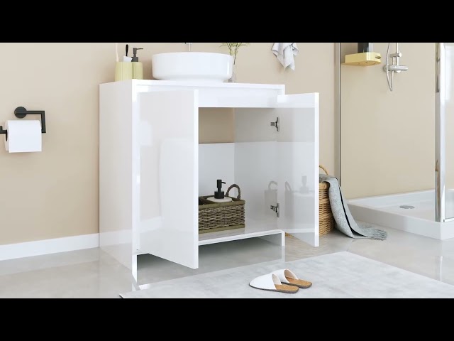 Video Teaser für 802648 vidaXL Bathroom Cabinet High Gloss White 60x33x61 cm Engineered Wood