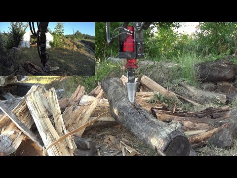 spacca legna a vite conica montato su mini escavatore con trivella idraulica, recensione e prova