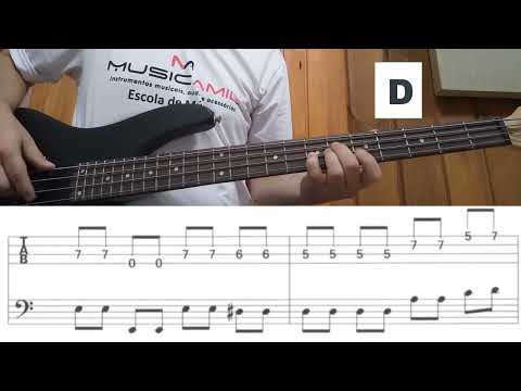 Exercício de baixo Rock 12 compassos Com Partitura e tablatura
