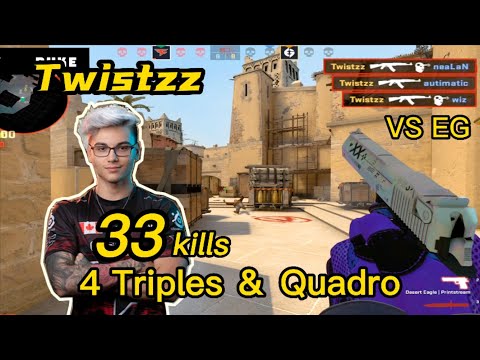 Twistzz Mirage POV - 33kills! 70%HS - FaZe VS EG - 4 Triples ＆ Quadro - CSGO Twistzz POV!