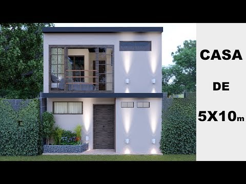 Plano de casa pequeña 5x10 metros - 3 Dormitorios y 2 Pisos