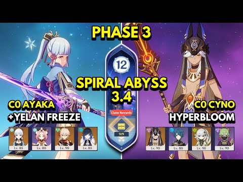 C0 Ayaka Freeze & C0 Cyno Hyperbloom | Spiral Abyss Floor 12 9 Stars | Genshin Impact 3.5