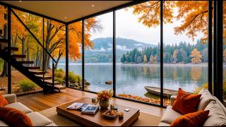 Soothing Lakeside Jazz In An Autumn Living Room - Gentle Jazz And A View Of Falling Leaves