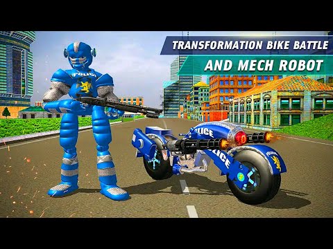 Flying Bike Hero Robot Transform: Blue Police Robot - iOS Android Gameplay