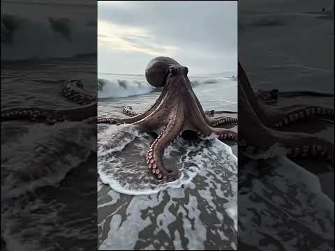 Giant Octopus Emerges at Shore – Beachgoers in Shock! 🐙🏖️😱