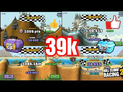 Hill climb racing 2 - 38955 points in AUTOMOTIVE AGGRESSION + TEAM CHEST, ADVENTURE CHEST