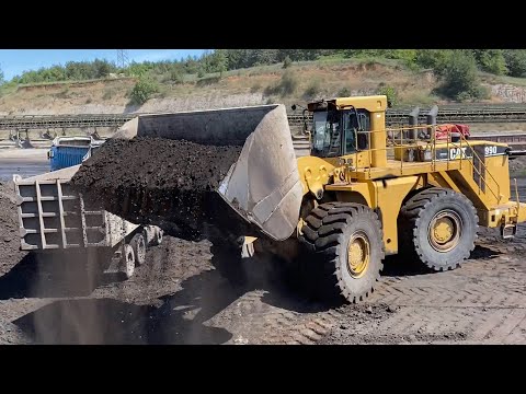 Caterpillar 990 Wheel Loader Loading Coal On Trucks - Operator Orestis Monemvasitis
