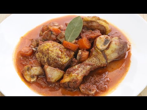 Pollo guisado al vino tinto