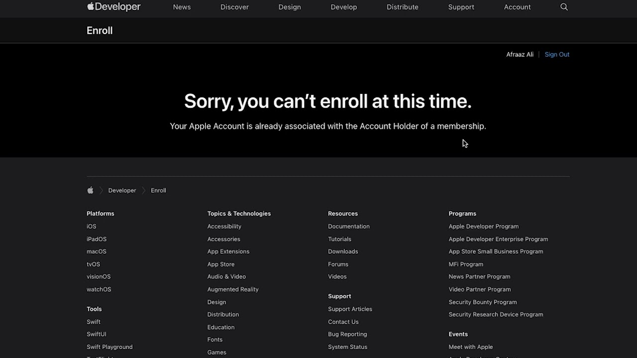Apple developer program technical issue