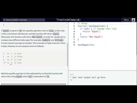 Comparison With The Equality Operator Freecodecamp Basic Javascript