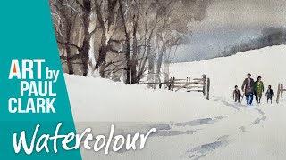 How to Paint a Winter Scene with a Hiking Family in Watercolour