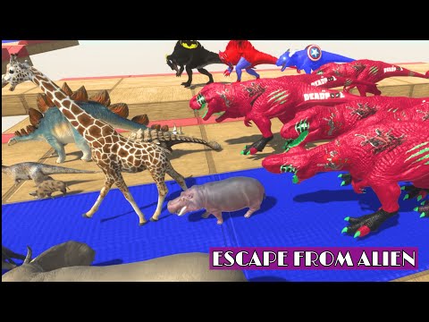 ESCAPE RACE DEADPOOL T REX ALIEN⚡VS SUPER HERO DINOSAURS🔥 -Animal Revolt Battle Simulator