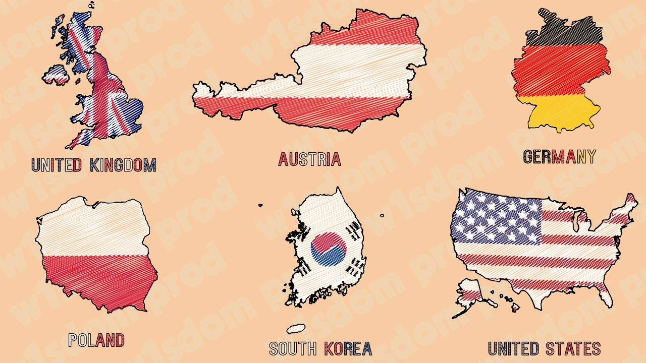 Cartoon Hand-Drawn Countries Maps Scribble Chalk Flag Animation