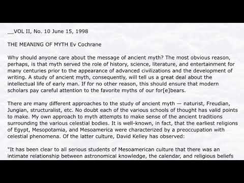 The Meaning of Myth by Ev Cochrane 1998