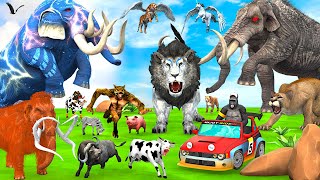 Download lagu 5 Giant Elephant Cow vs Giant Angry Indian Mammoth vs 5 Giant Lion Tiger Bull Saved By Wolly mammoth mp3