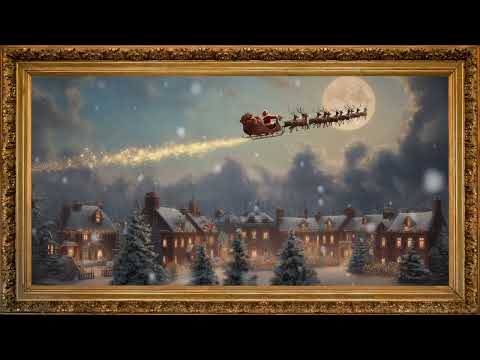 Animated Santa & reindeer oil painting | Happy Christmas frame tv art screensaver | Music