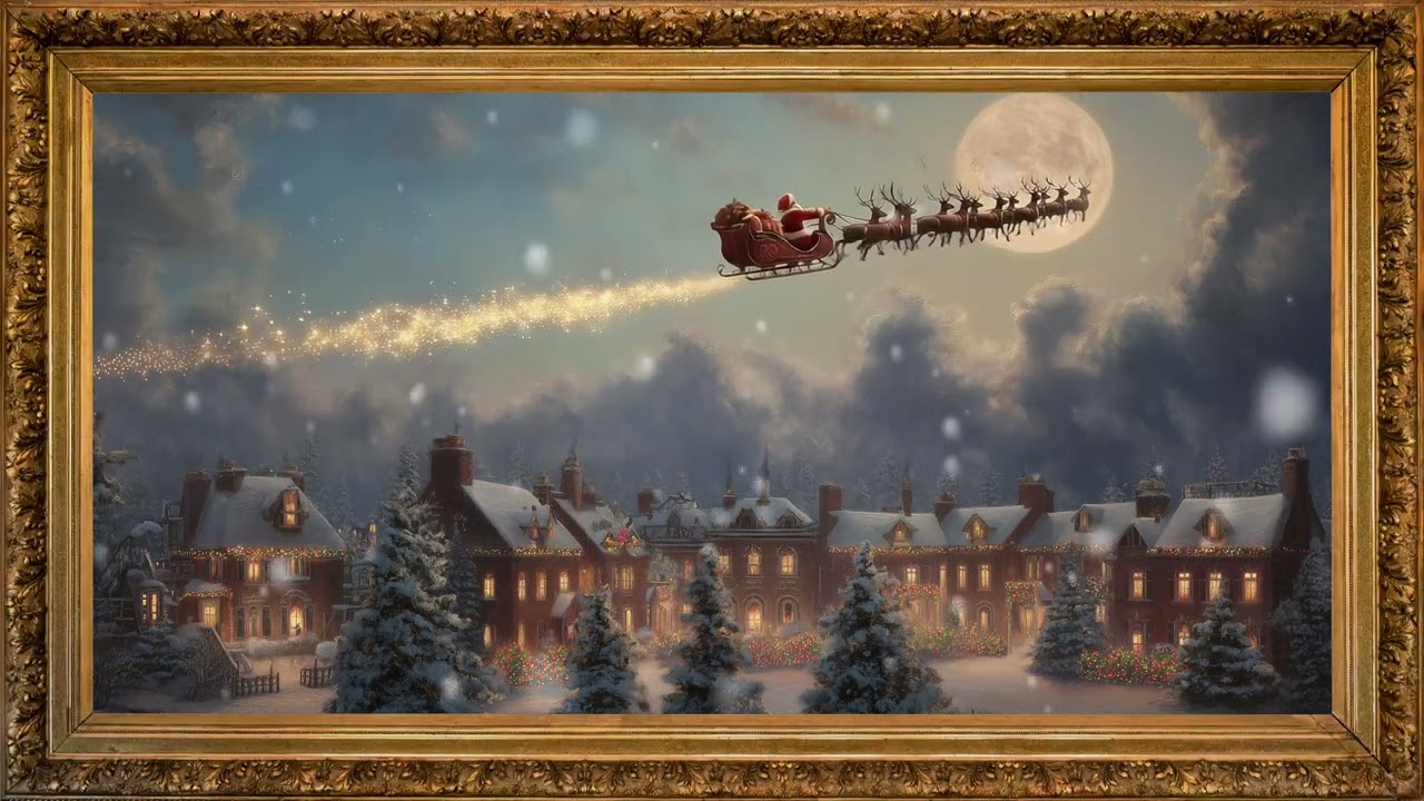 Animated Santa & reindeer oil painting | Happy Christmas frame tv art screensaver | Music
