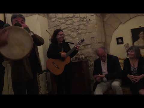 Patrick Hazell performing with the Italian folk band, CRIAMU, in Lecce, Italy on April 24, 2018.