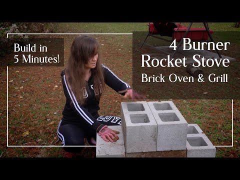 4 Burner Rocket Stove, Brick Oven, and Grill! Build in 5 minutes!