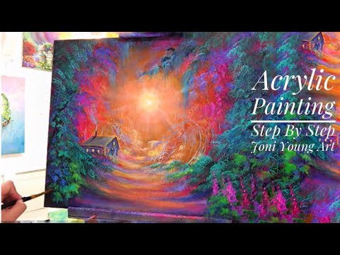 FANTASY PAINTING TUTORIAL | Using NEON PAINTS | step by step Landscape FOR BEGINNERS