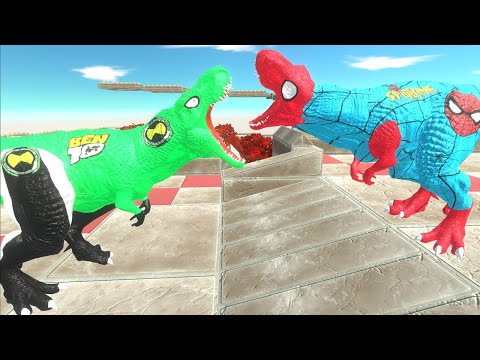 BEN10 T REX vs SPIDERMAN T REX FOREST DEATH CLIMB - Animal Revolt Battle Simulator ARBS