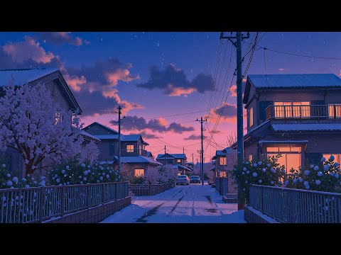 Beautiful Winter Dusk in a Snowy Neighborhood ❄️ Soft Lofi Beats to Relax, Study & Sleep.