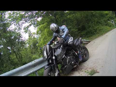 Motorbike Crash - curvey road - guy on KTM 1290 Superduke crashes
