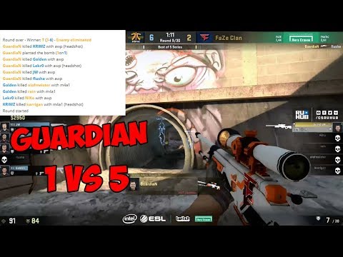 GuardiaN 1v5 clutch and ACE  - Faze vs Fnatic - IEM Katowice 2018 Final