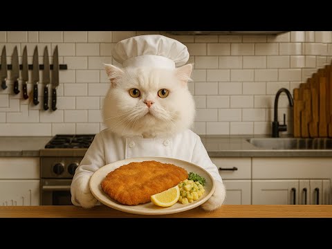 Adorable Persian Chef Cat Makes Austria’s Famous Wiener Schnitzel