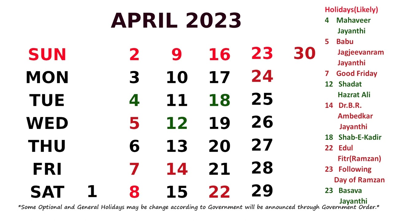 April Calendar 2023
