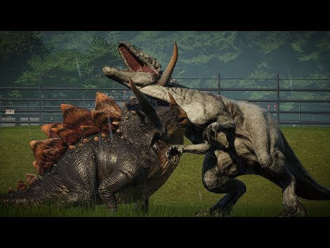 STEGOCERATOPS MAX vs IREX & SPINOSAURUS & INDORAPTOR - Jurassic World Evolution